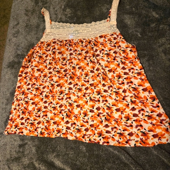 Torrid tank top size 5 orange and cream and deep magenta Floral print - Picture 1 of 3